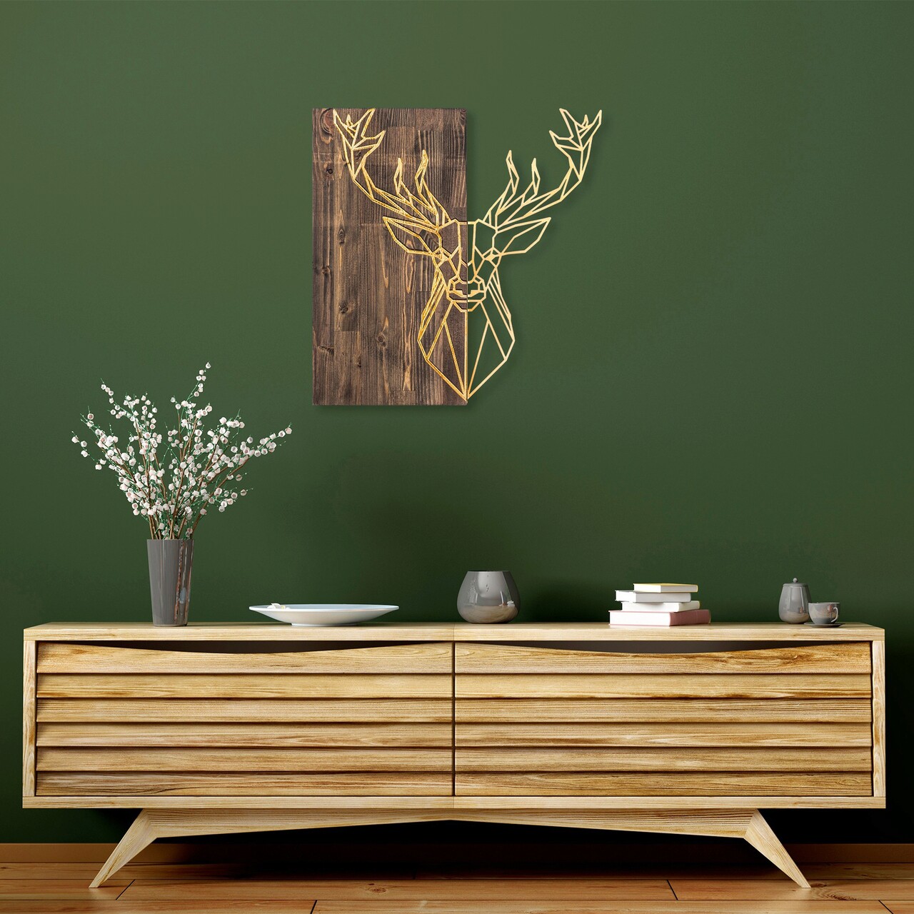 Decoratiune de perete, Deer1, Dimensiune: 56 x 58 cm, Nuc / Aur - imagine 7